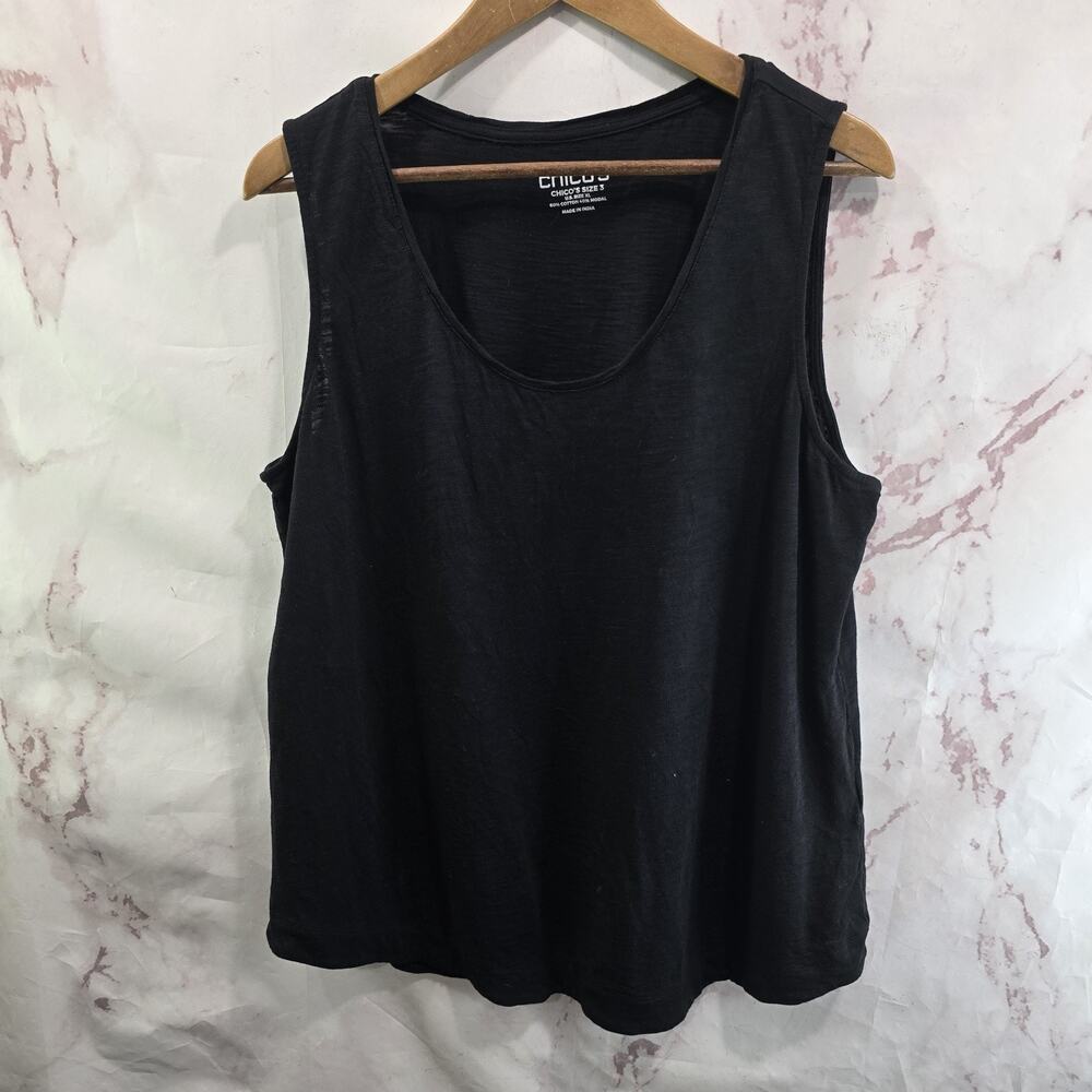 Chicos Tank Top Womens XL 3 Black Ultimate Tee Scoop Neck Cotton Modal